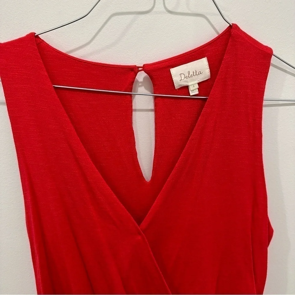 Anthropologie Deletta Red V Neck Faux Wrap Tank Blouse